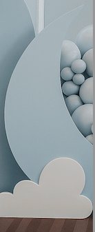 Crescent and cloud stand with balloons