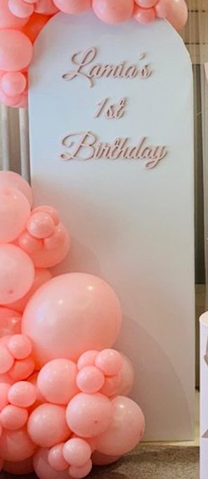 White backdrop with custom name