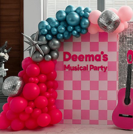 Pink backdrop (2x2 meters) with a custom phrase